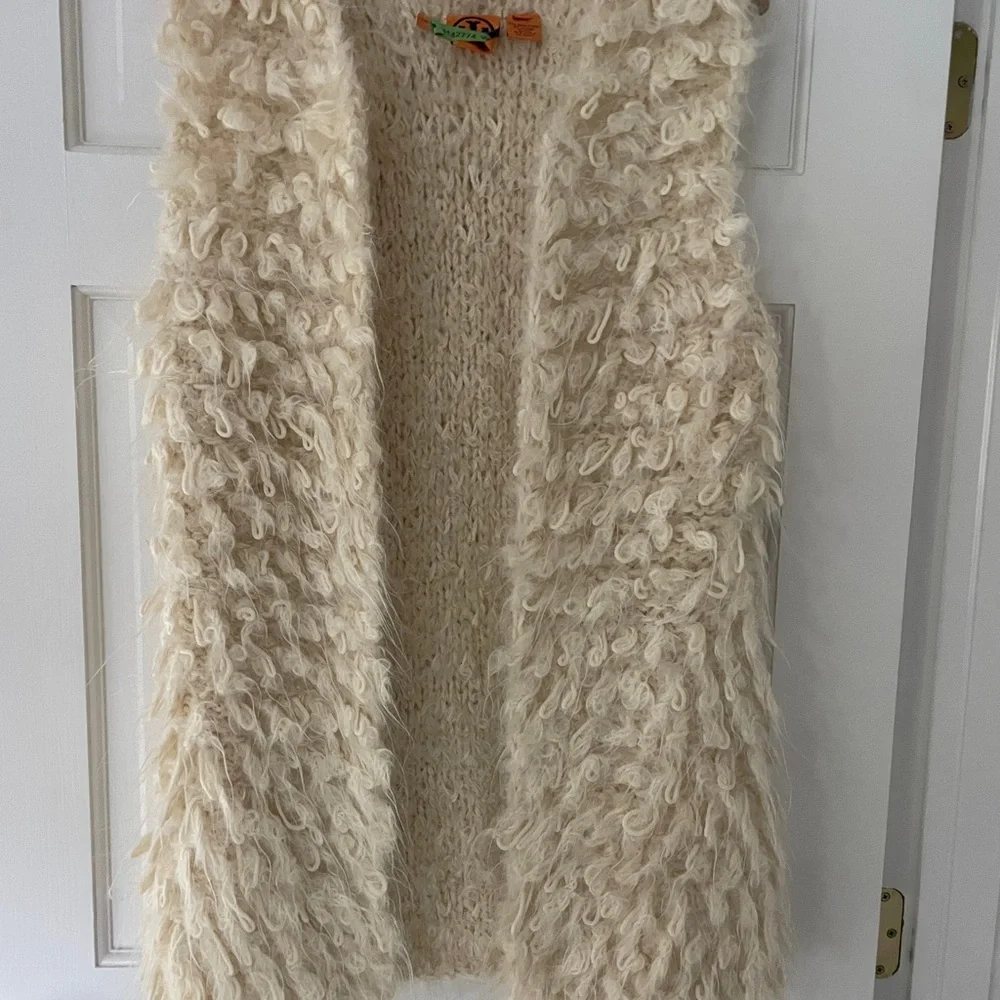 Tory Burch Cream Loop Knit Faux-Shearling Vest
